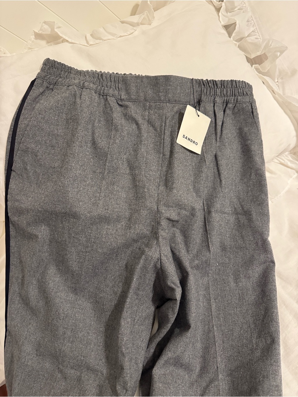 Sandro Gray Elastic-Waist Trousers with Side Trim